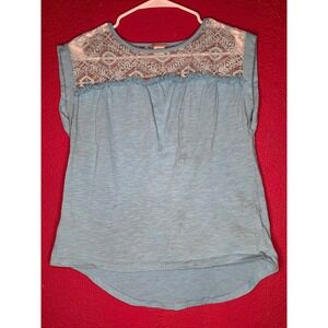 Ariat Light Blue‎ Sleeveless Top with Lace Yoke Women's Casual Blouse